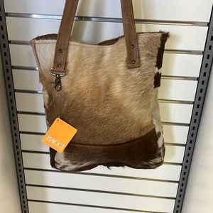 Hide-On Genuine Leather Shoulder bag, gingham print interior